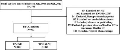 Surgical outcome predictor analysis following hand-assisted or pure laparoscopic transperitoneal nephroureterectomy using the Taiwan upper urinary tract urothelial carcinoma database